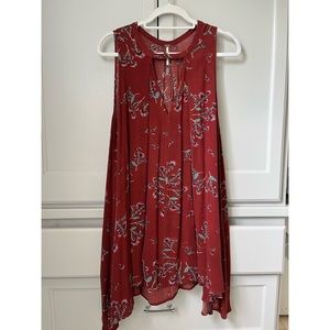 Free People Deep Red Color Dress with Flowers